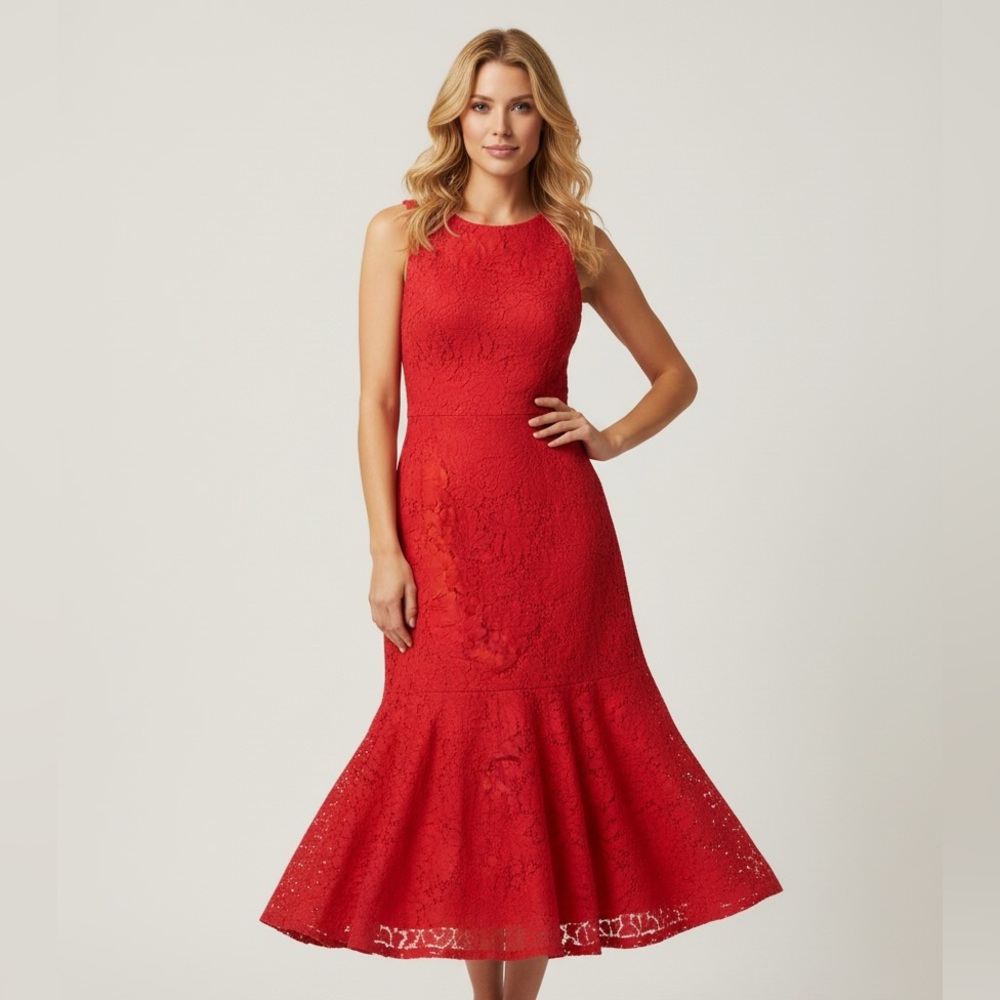 H&M Vibrant Red Lace Midi Dress